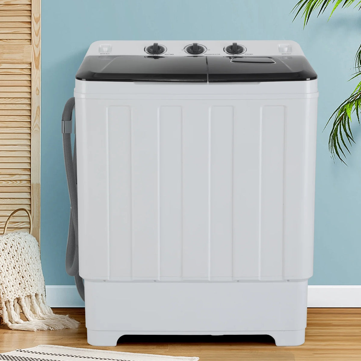 Portable 30LBS Twin Tub Mini Compact Laundry Washer Spinner Combo White Gray S15363