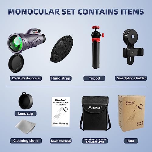 40X60 High Power Monocular with Phone Adapter Tripod Hand Strap D4343