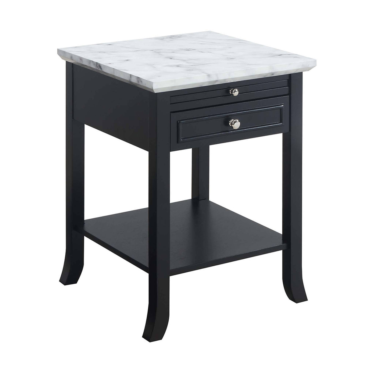 White Faux Marble End Table with Drawer L971