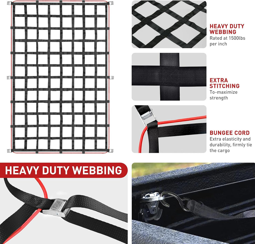 Truck Bed Cargo Net, 57x73, Heavy Duty, 1100LBS Capacity A6377