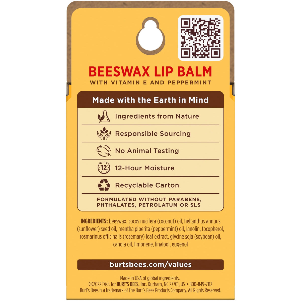 Natural Moisturizing Lip Balm with Beeswax, Vitamin E & Peppermint Oil, 4 Count U41463