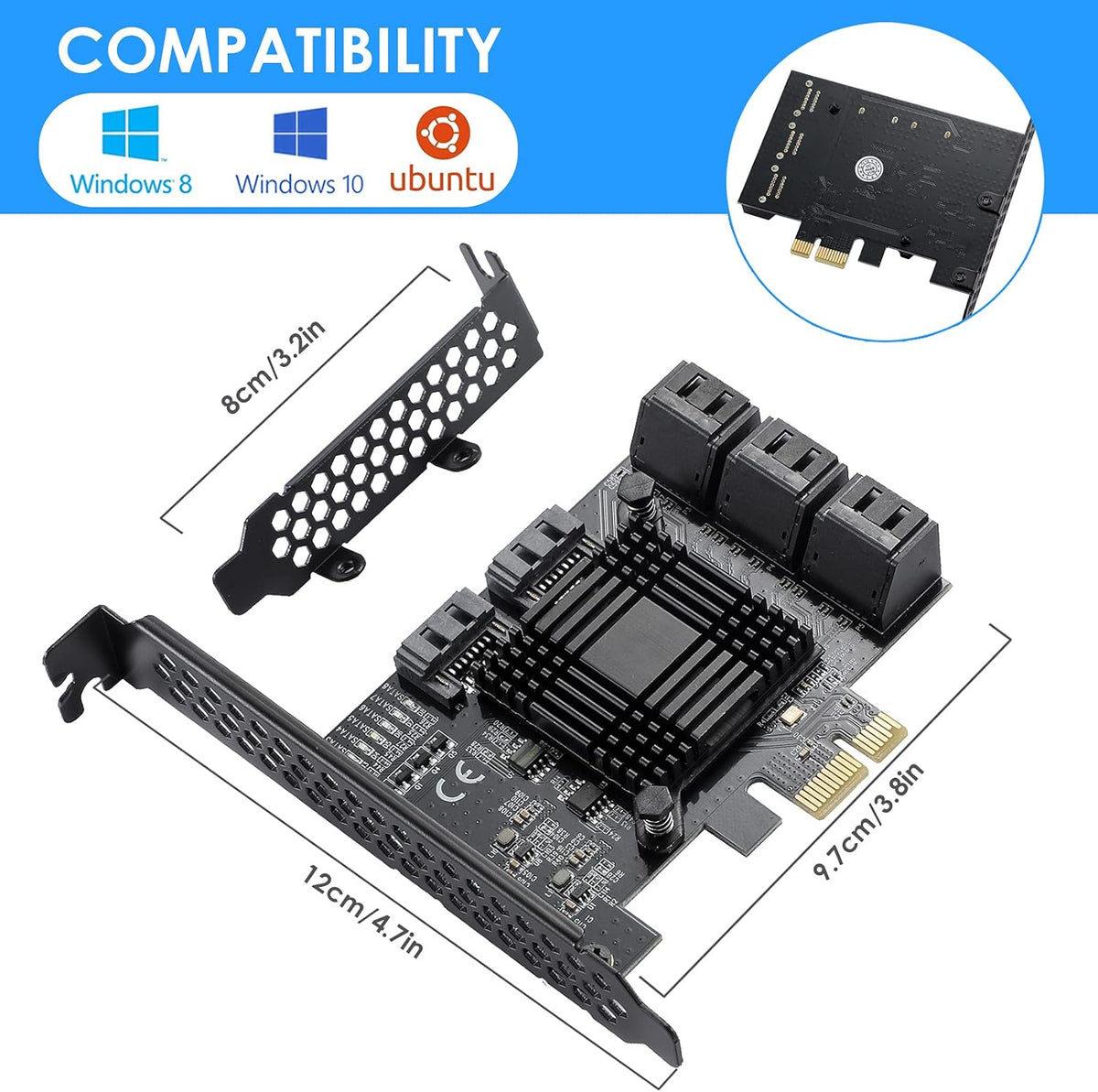 PCIe SATA Card 6 Ports 6 Gbps SATA 3.0 Expansion Card with 6 SATA Cables E321576