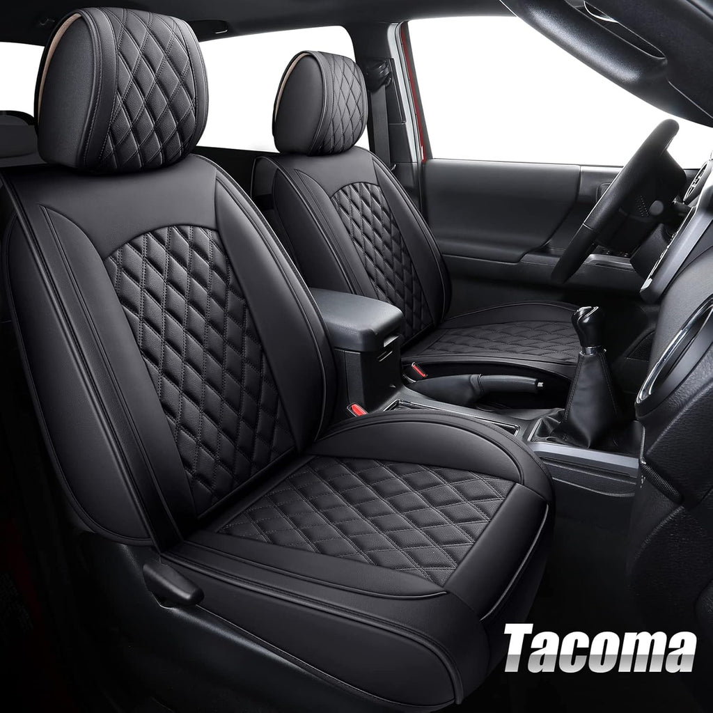 Toyota Tacoma Car Seat Covers Waterproof Leather Full Set Black-White R264453