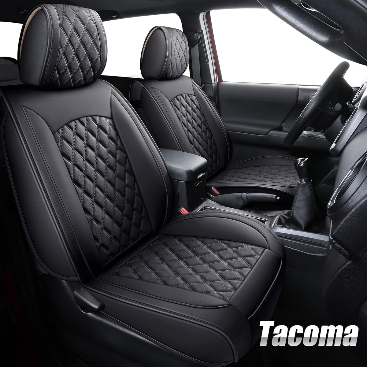 Toyota Tacoma Car Seat Covers Waterproof Leather Full Set Black-White R264453