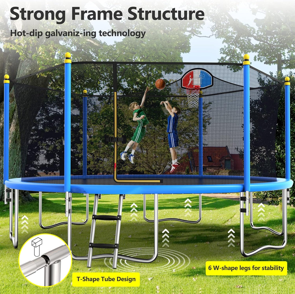 15FT Trampoline with Enclosure Net, Basketball Hoop and Ladder N2102
