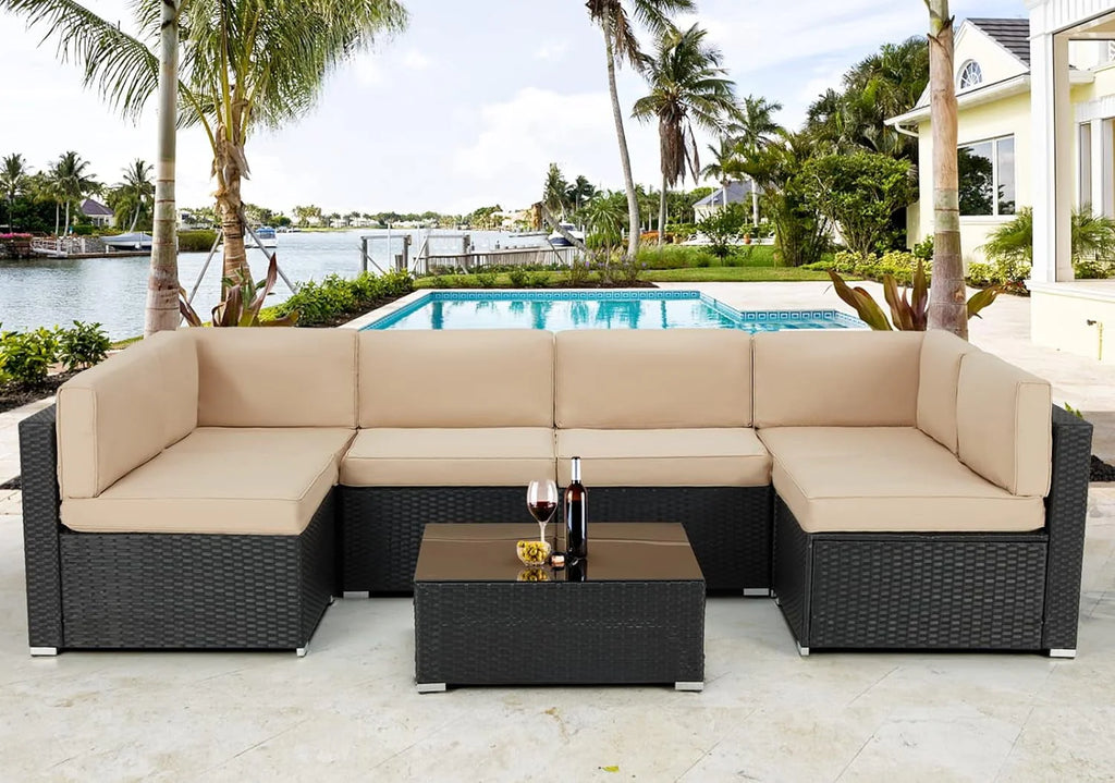 7-Piece PE Rattan Wicker Outdoor Sectional Sofa Set D951283