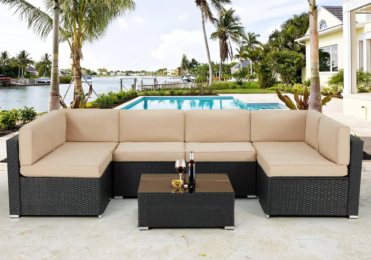 7-Piece PE Rattan Wicker Outdoor Sectional Sofa Set D951283