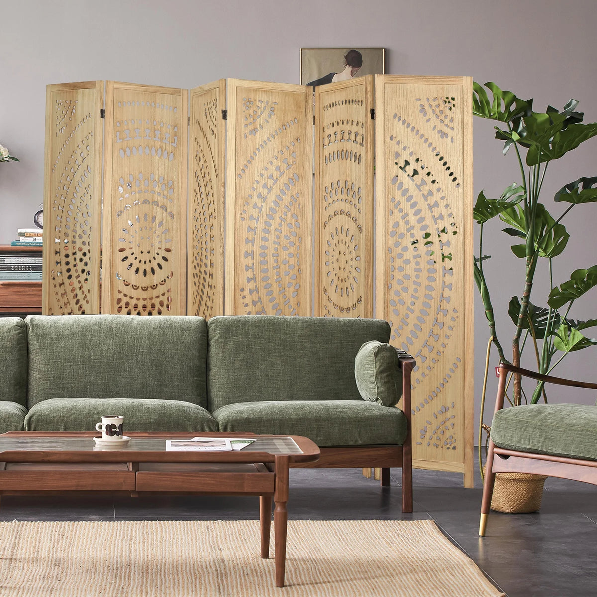 Carved Wood Room Divider and Folding Privacy Screen V8493