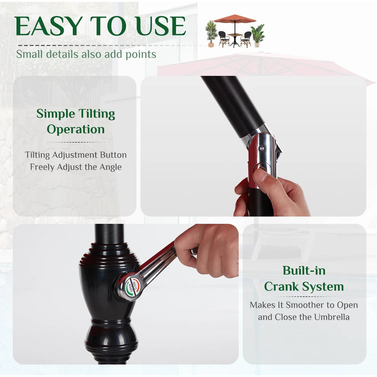 9-FT Outdoor Patio Umbrella with Push Button Tilt and Crank M57085