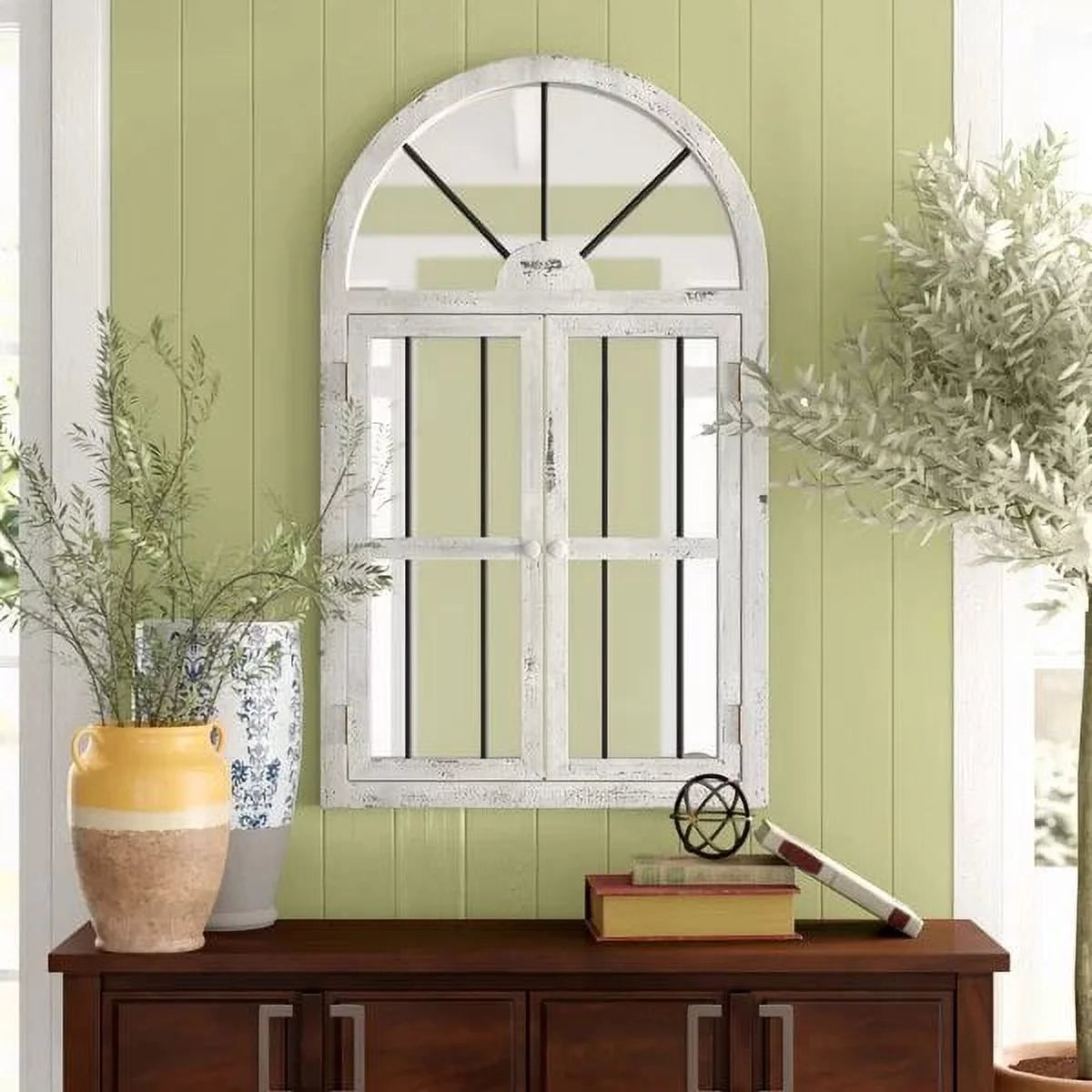 White Arched Window Wall Mirror 42" x 25" R35744