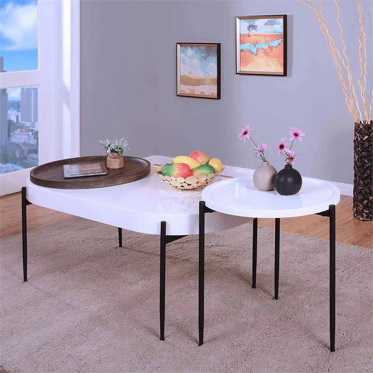 White 2-Piece Metal Coffee Table Set P204783