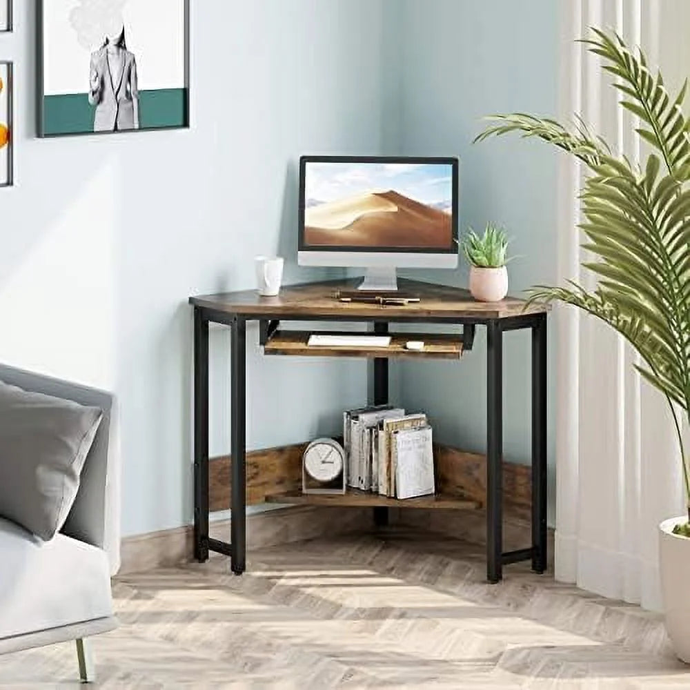 Corner Desk with Keyboard Tray and Shelves P61135