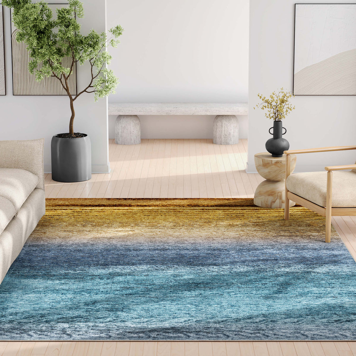 Blue Gold Vintage Flatweave Area Rug G255