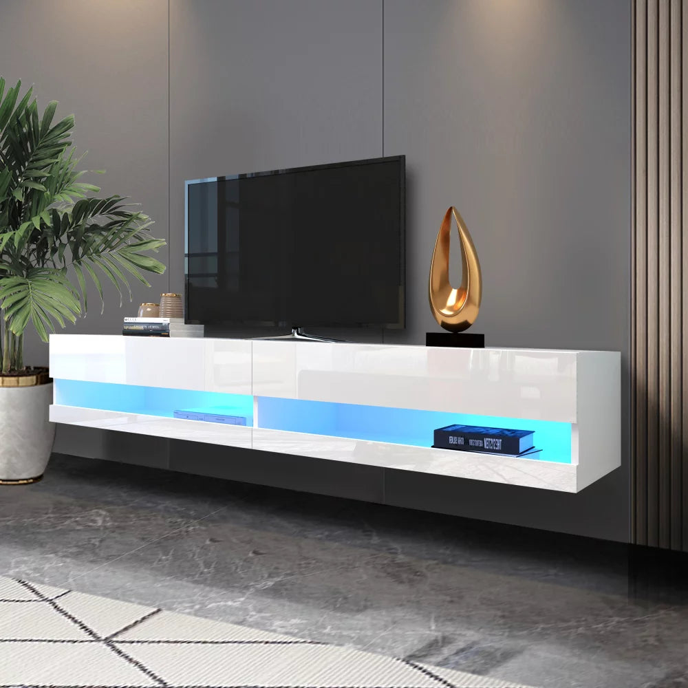 Wall Mounted Floating 80" TV Stand with 20 Color LEDs White I571