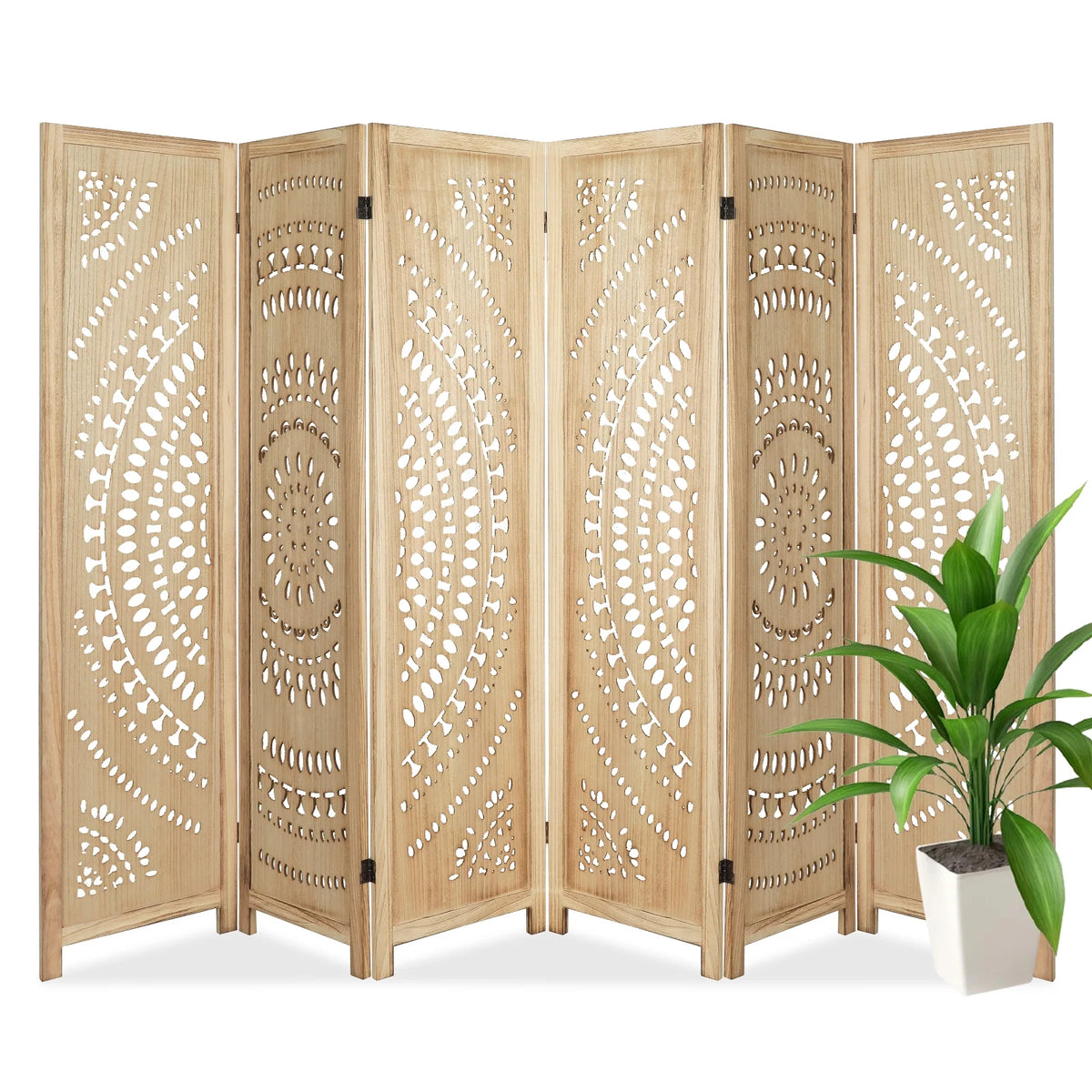 Carved Wood Room Divider and Folding Privacy Screen V8493