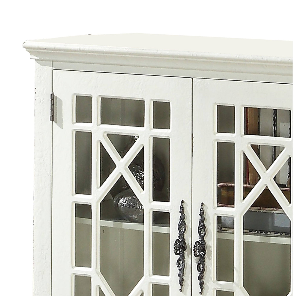 White 2 Door Accent Chest with Glass Inlay and Turned Feet T5642