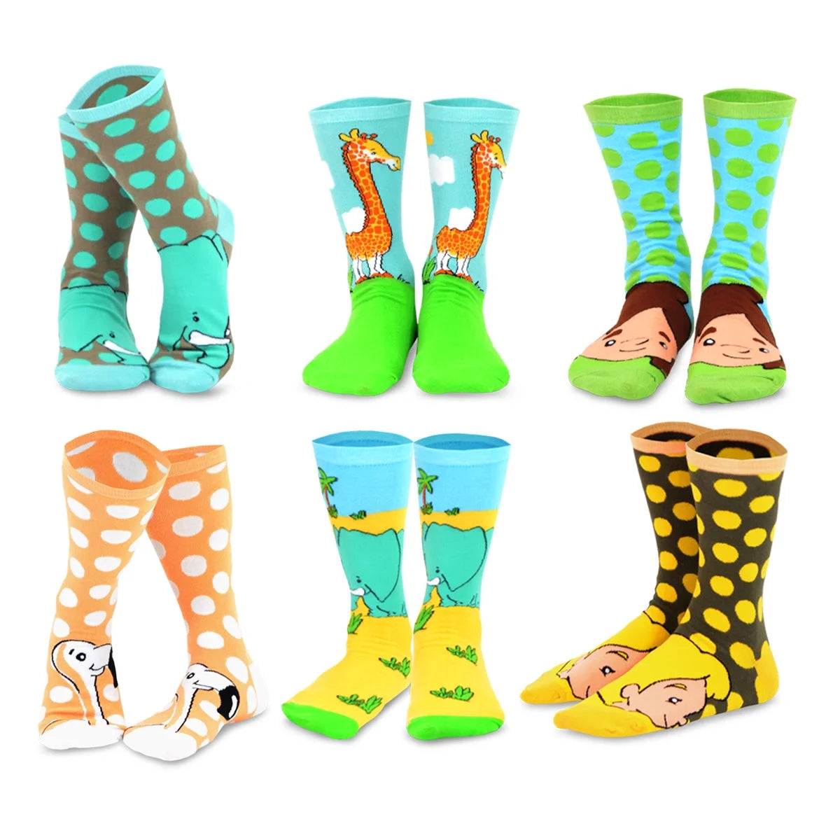 6 Pair Cartoon Animal Crew Socks O424234