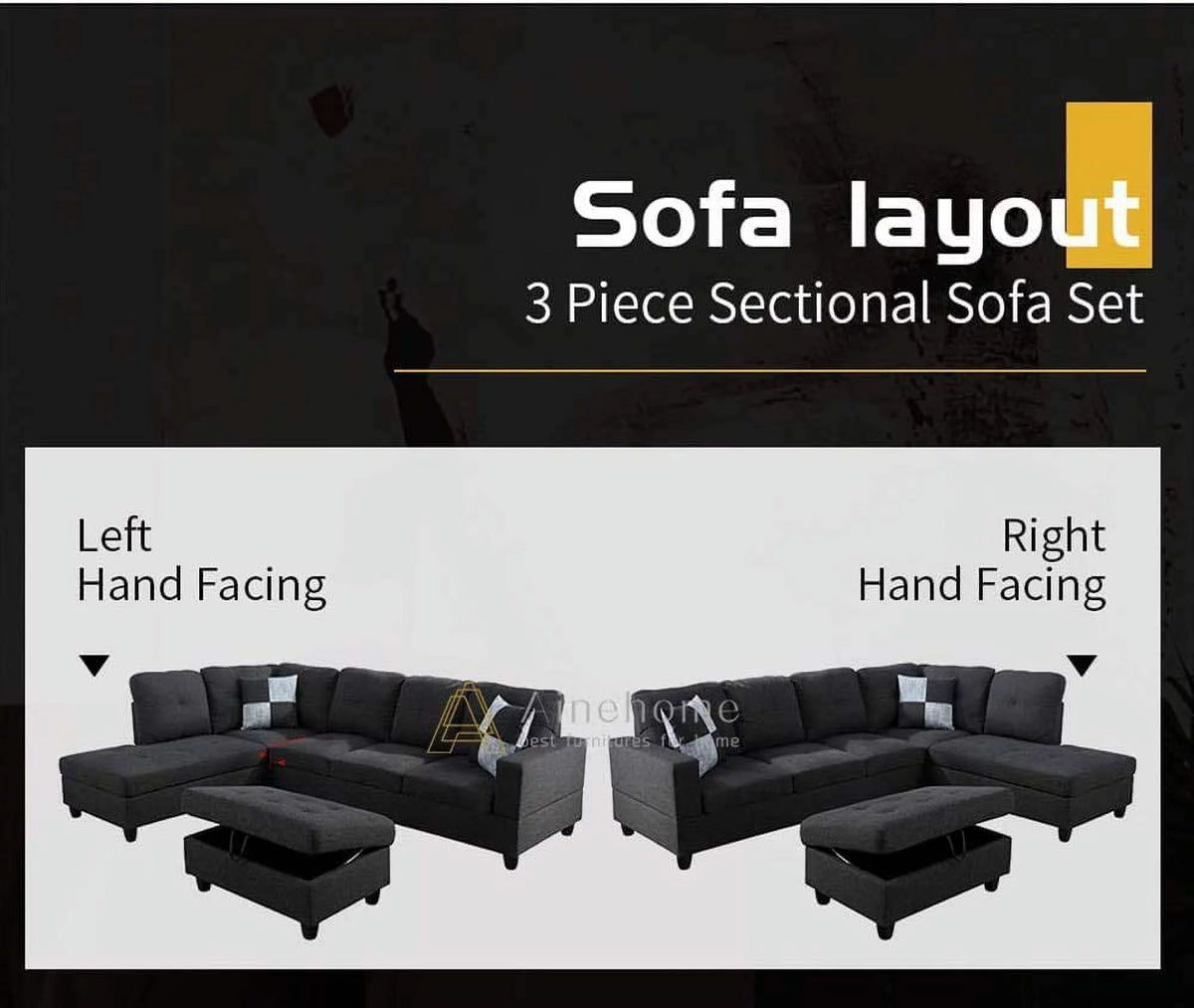 103" Wide Linen Left Hand Facing Sofa & Chaise with Ottoman W5381