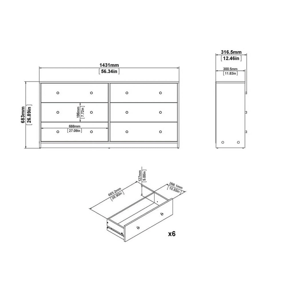 Engineered Wood 6 Drawer Double Dresser Z72488