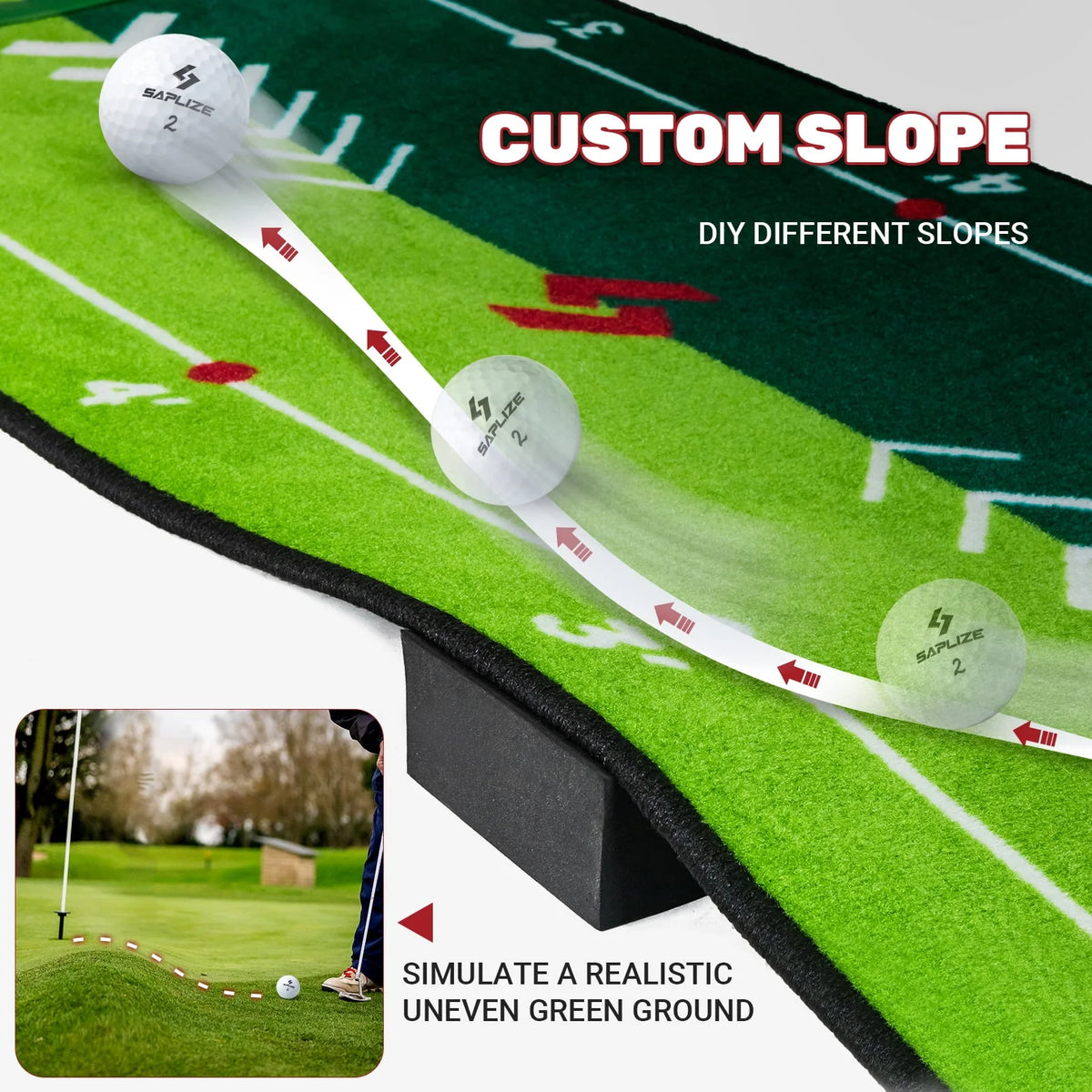 Two-Speed Golf Putting Practice Mat with Alignment Mirror W536