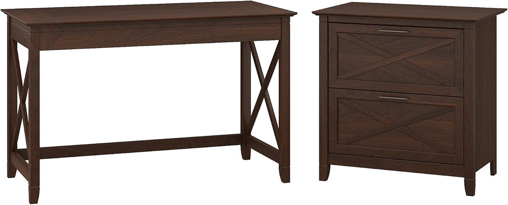 54W Computer Desk with Storage and 2 Drawer Lateral File Cabinet, Pure White Oak K87876