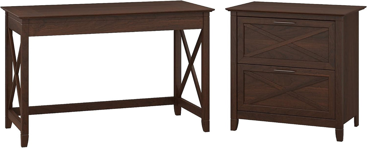 54W Computer Desk with Storage and 2 Drawer Lateral File Cabinet, Pure White Oak K87876