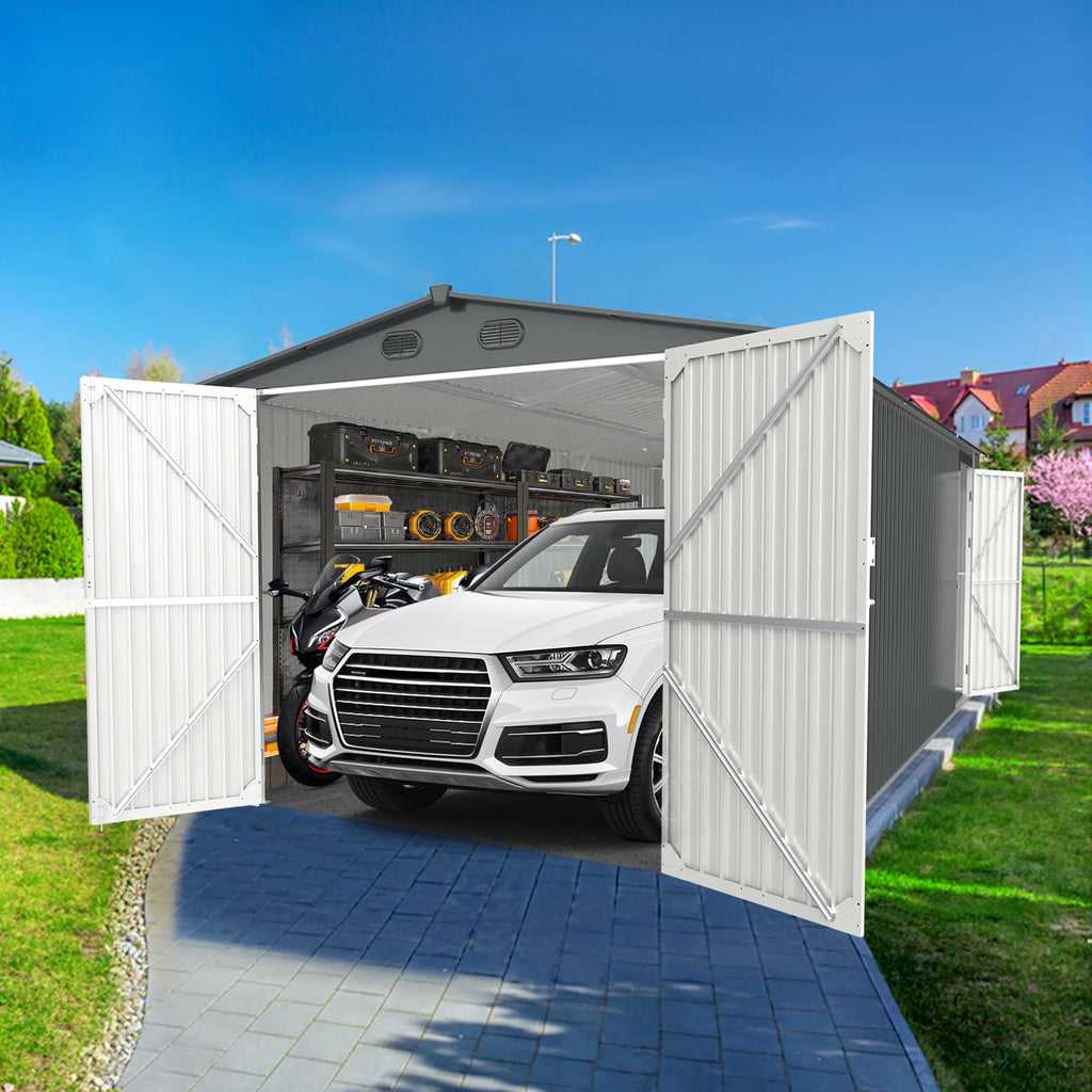 20x13 ft Metal Garage Shed with 2 Doors and 4 Vents F137321
