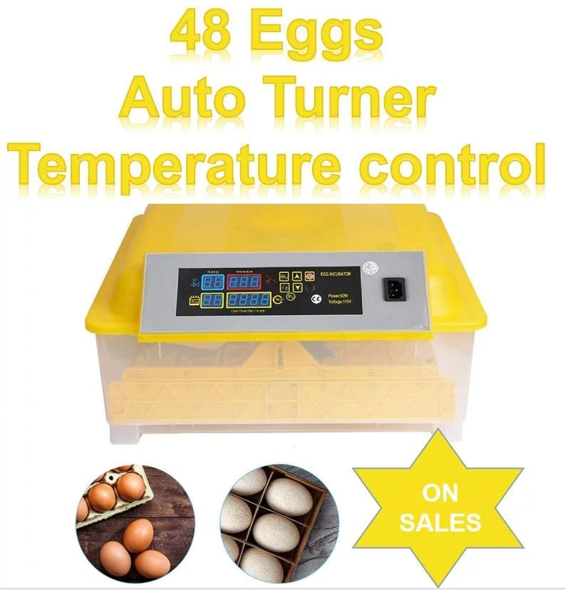 48 Egg Incubator Automatic Digital Clear Hatcher Turning Temperature Control 80W Yellow U978