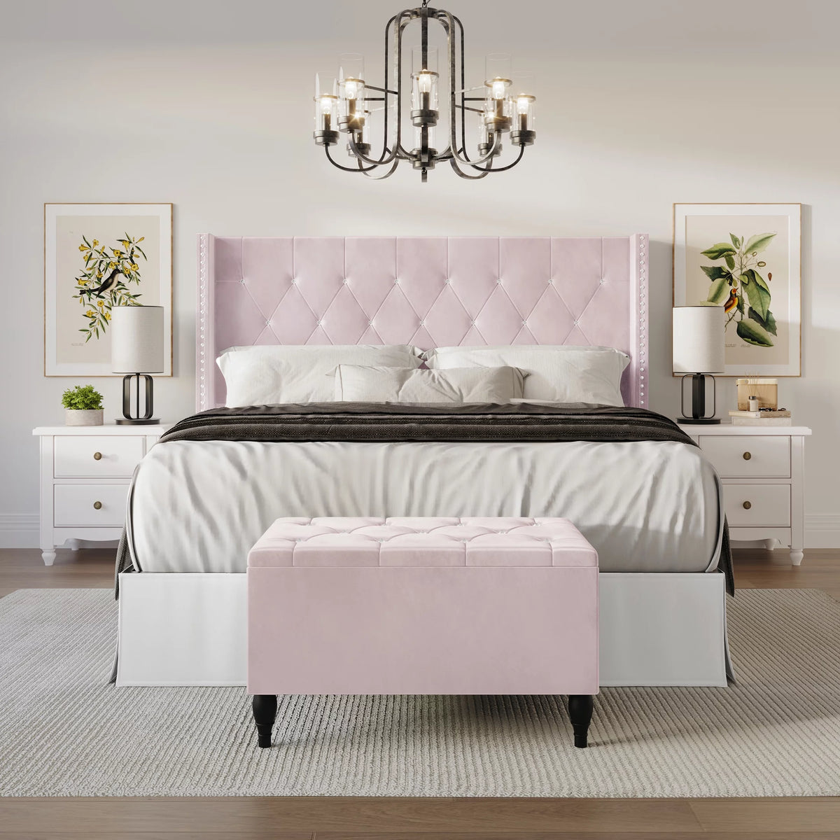 Black Velvet Upholstered Storage Bench Bed E77125