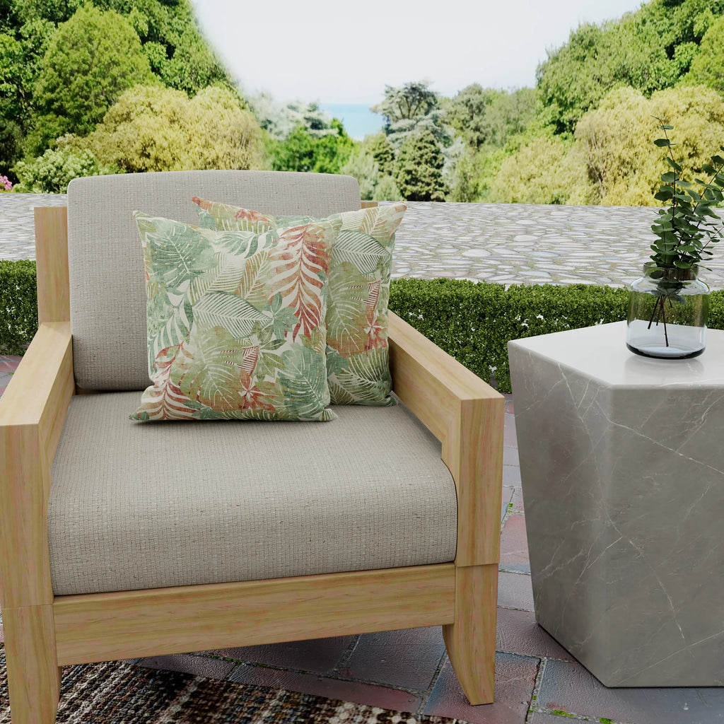 Almond Green Leaves Square Outdoor Throw Pillow 2 Pack L864