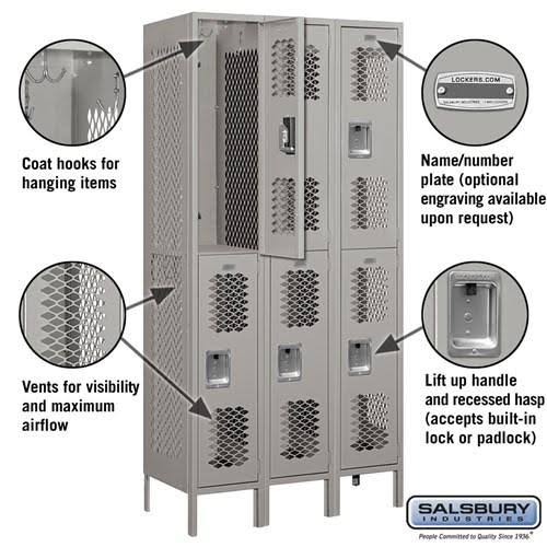 Gray 12x22 Wide Double Tier Vented Metal Locker W26433