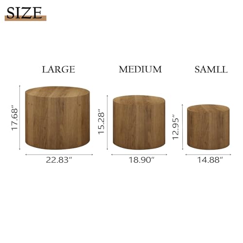 Round Wooden Nesting Coffee Table Set of 3 P93455