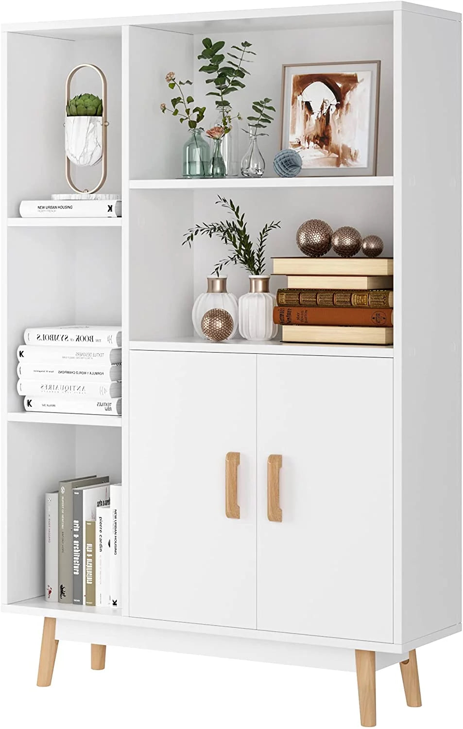 5 Cube White Bookcase with Door W888
