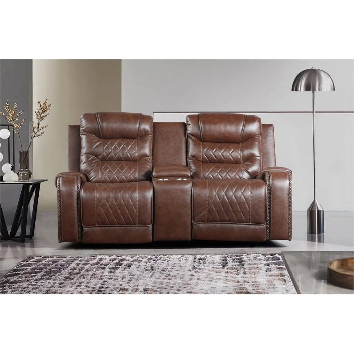 Brown Double Glider Reclining Loveseat with Center Console K732793