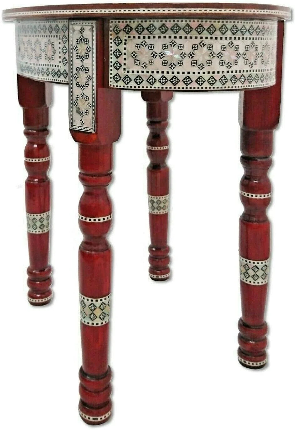 Moroccan Handmade Mother of Pearl Inlaid Coffee Side End Oval Brown Table S421035