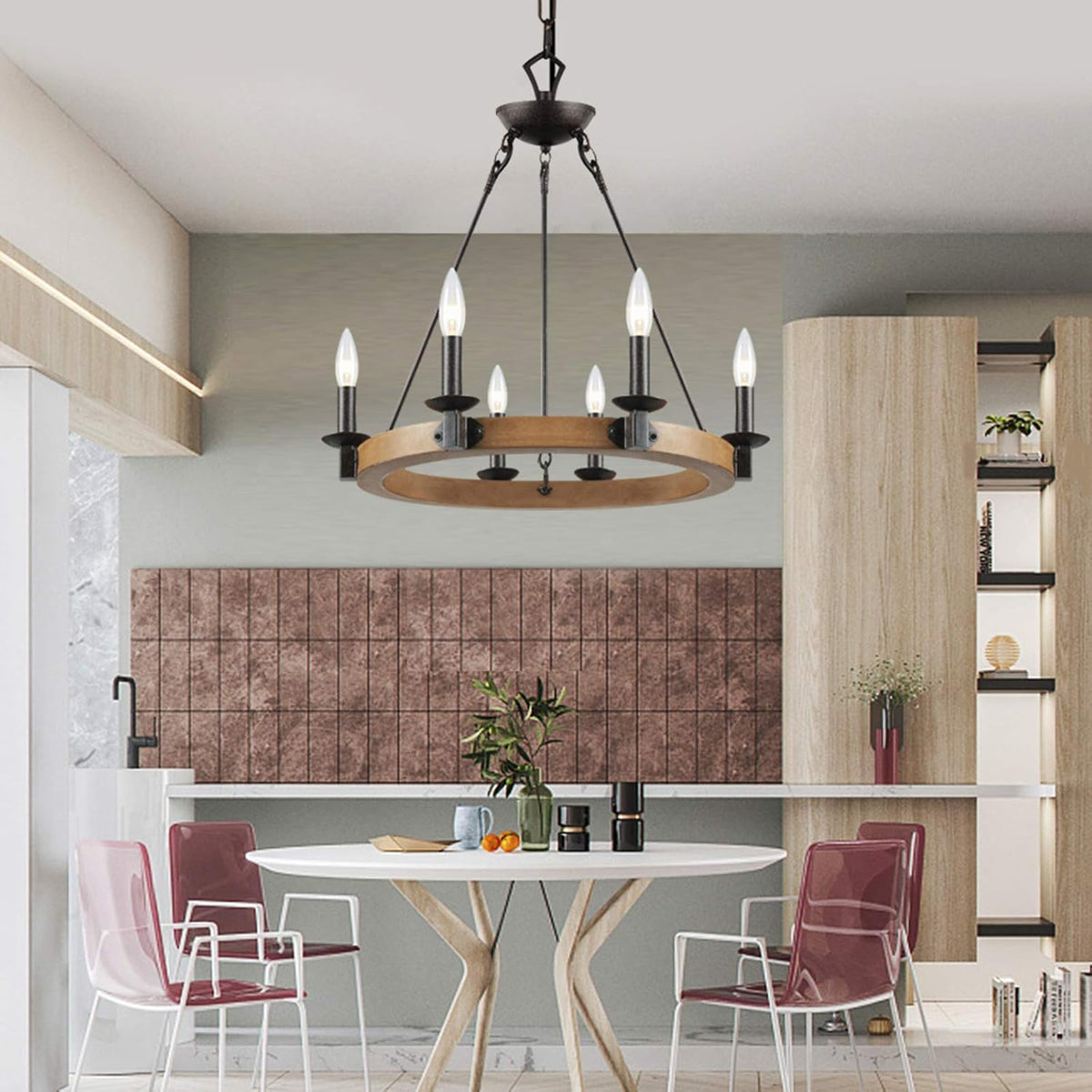 6 Light Wagon Wheel Chandelier C49295