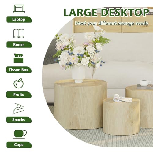 Round Wooden Nesting Coffee Table Set of 3 P93455