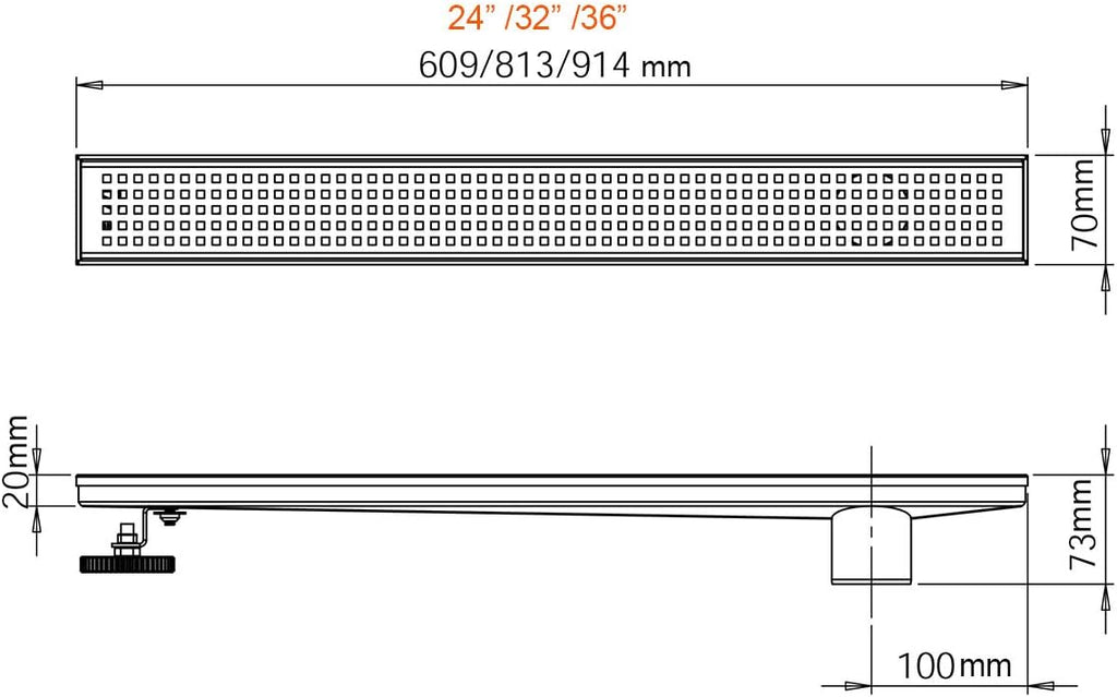 36-Inch Linear Shower Drain with Pattern Grate Cover, Brushed 304 Stainless Steel S143638