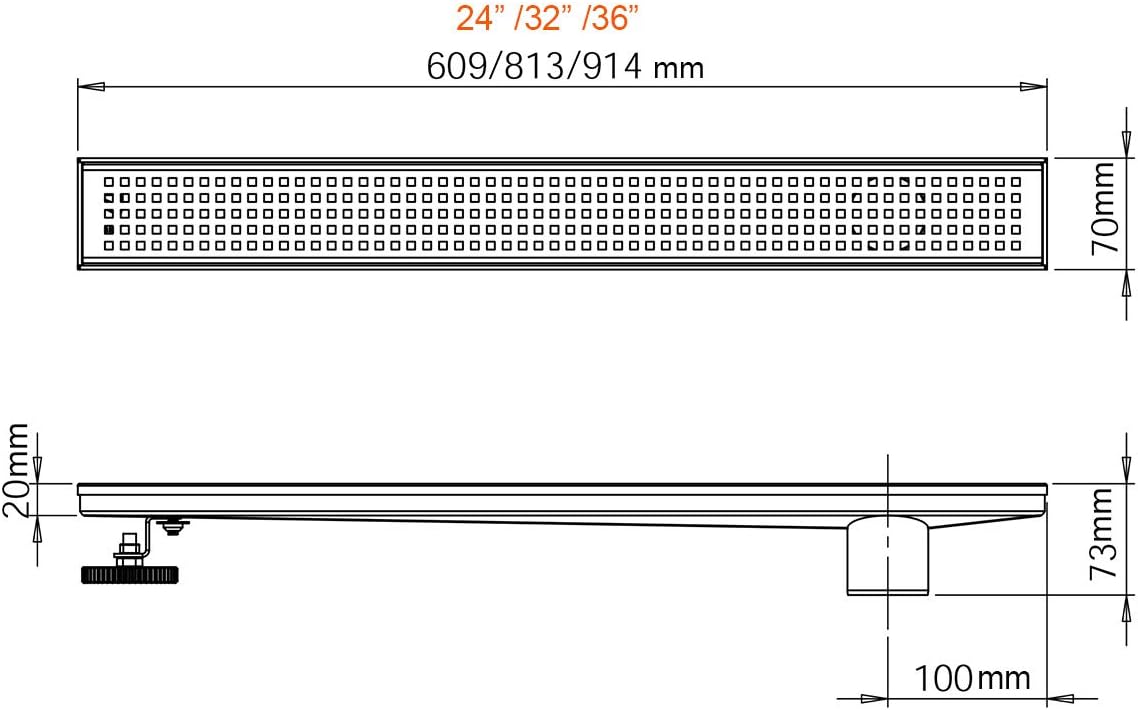 36-Inch Linear Shower Drain with Pattern Grate Cover, Brushed 304 Stainless Steel S143638
