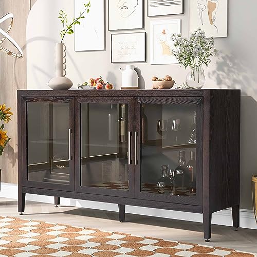Black Glass Door Sideboard Cabinet with Adjustable Shelf X23505