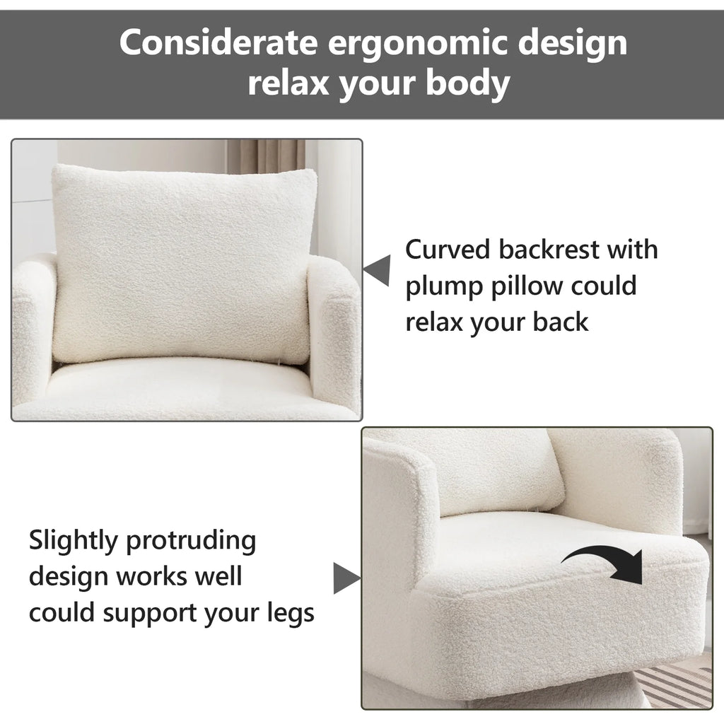 Beige Lamb Wool Swivel Accent Chair Y389