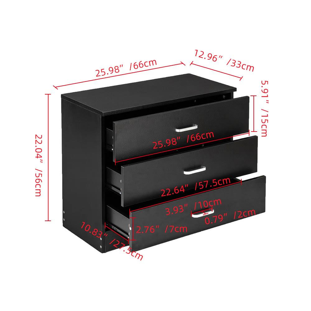 Black 3 Drawer Wood End Side Table Q740