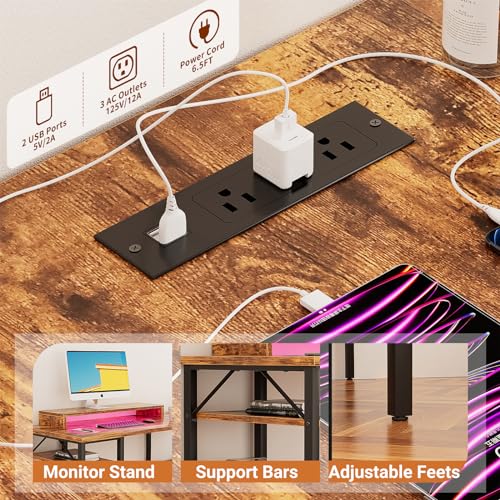 Black Reversible L Shaped Desk with Power Outlets and LED Light D28543