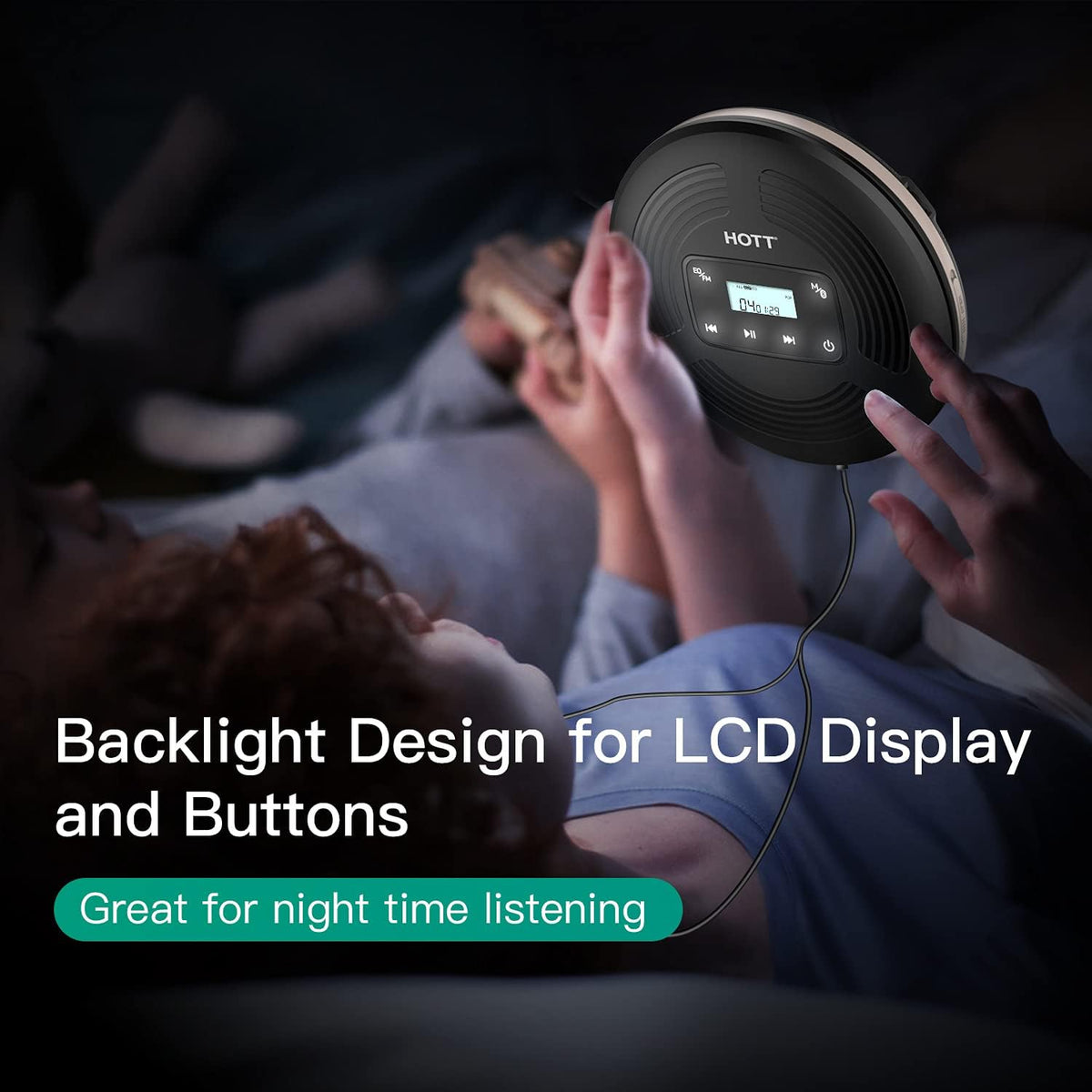 Rechargeable Portable CD Player with Bluetooth FM Transmitter Black Q998