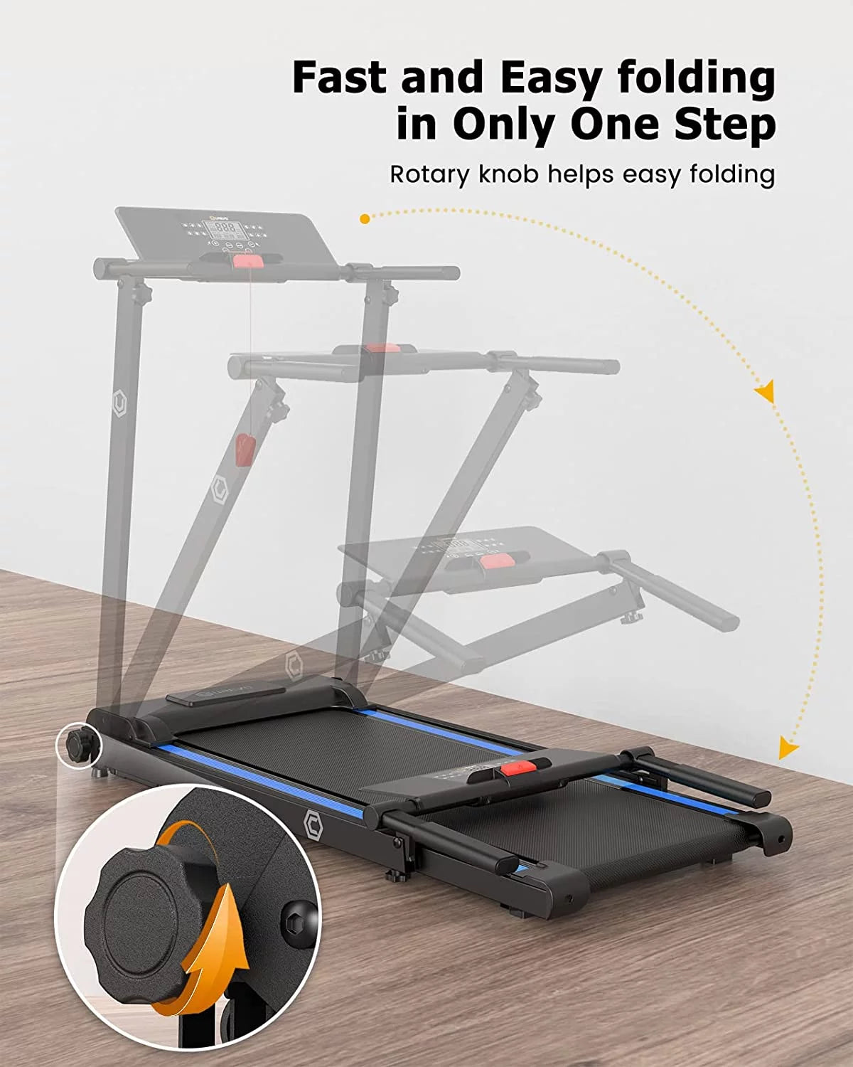 Folding Treadmill 2.25HP Portable Compact with 12 HIIT Modes W9700