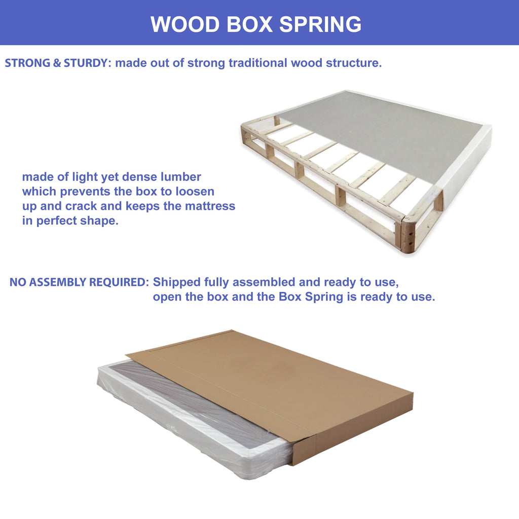 Fully Assembled Wood Box Spring for Mattress, Queen, White R50300