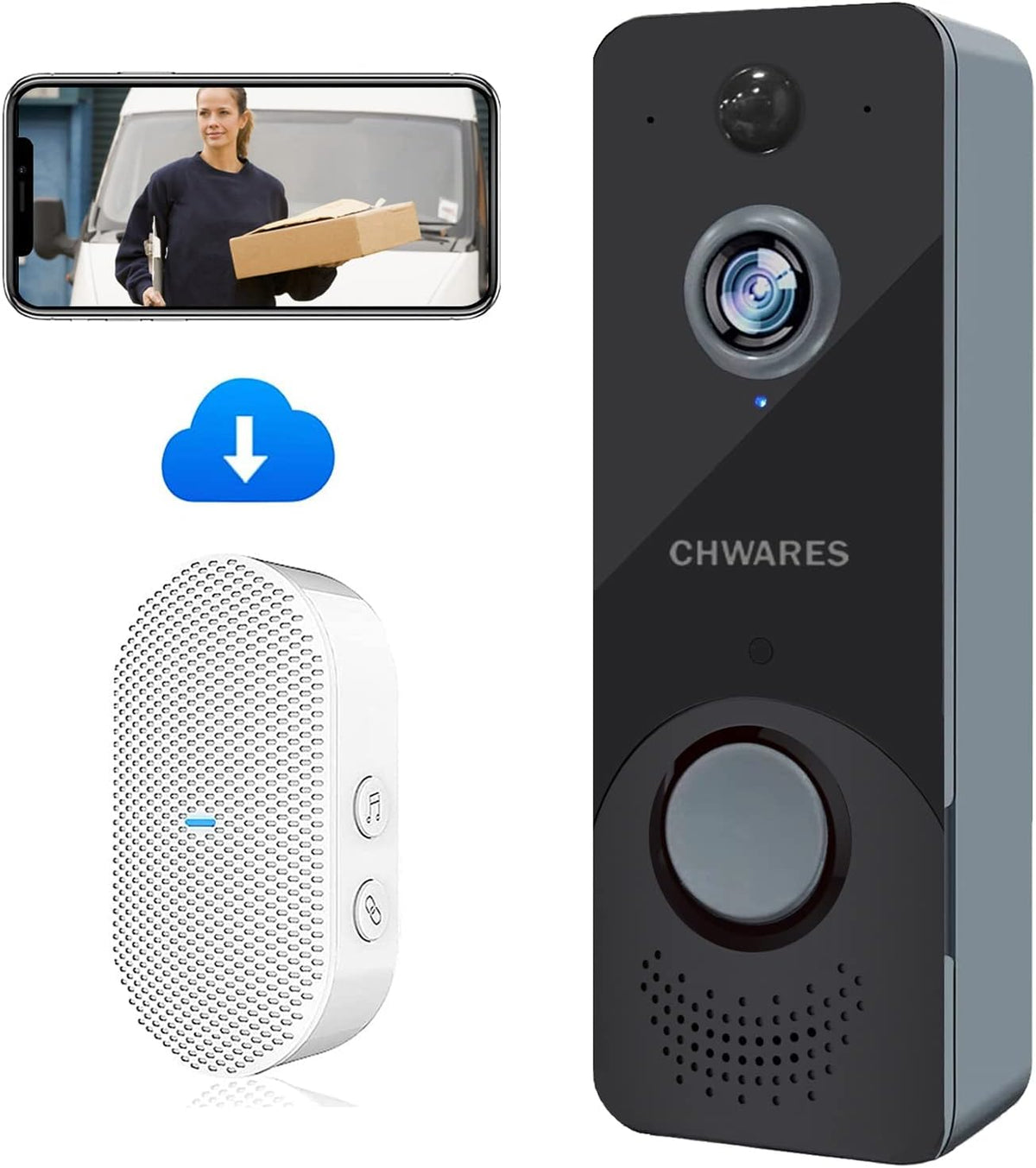 Wireless Video Doorbell Camera with Chime, 1080P HD Motion Detector, 2-Way Audio, Night Vision, Battery Powered E938
