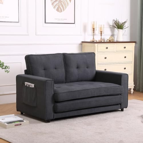 Dark Gray Upholstered Convertible Futon Sofa Bed Y967384