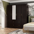 White 4-Door Wardrobe Closet with Mirror, Drawers and Shelves, Hanging Rod L4138