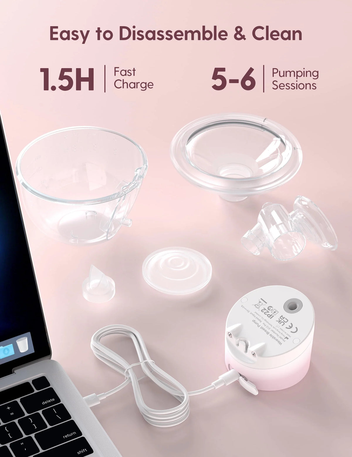 Pink Pro Hands Free Wearable Electric Breast Pump 24mm 2 Pack G95626